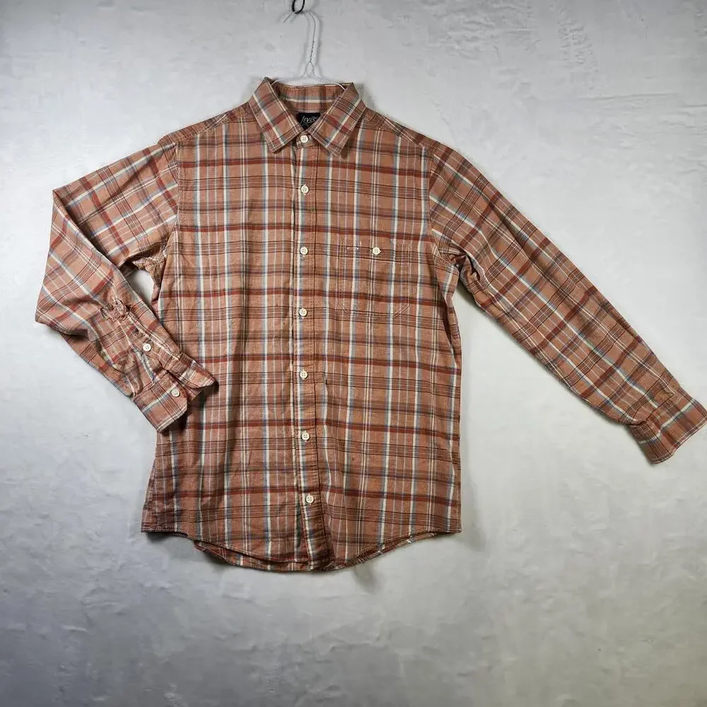 Vtg‎ Levi's M Brown Plaid Button Down Shirt Distressed Stains & Rips 22x29